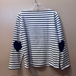 J. Crew Boatneck Striped Nautical Top Navy/White Heart Elbow Patches Size M NWT